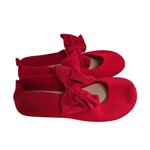 Red Bow Fabric Ballet Flats Size 40/8.5 Holiday Slip On Dress up or down - Picture 2 of 12